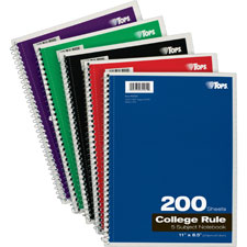 Tops 5 Subject College Rule Notebook