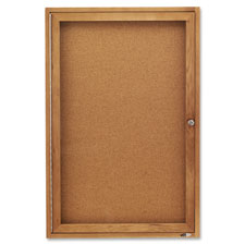 Quartet Oak Frame Enclosed Cork Bulletin Board