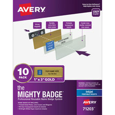 Avery Mighty Badge System Inkjet Gold Name Tags