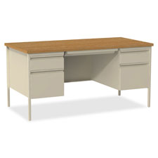 Lorell Fortress Series Oak Laminate/Putty Desk